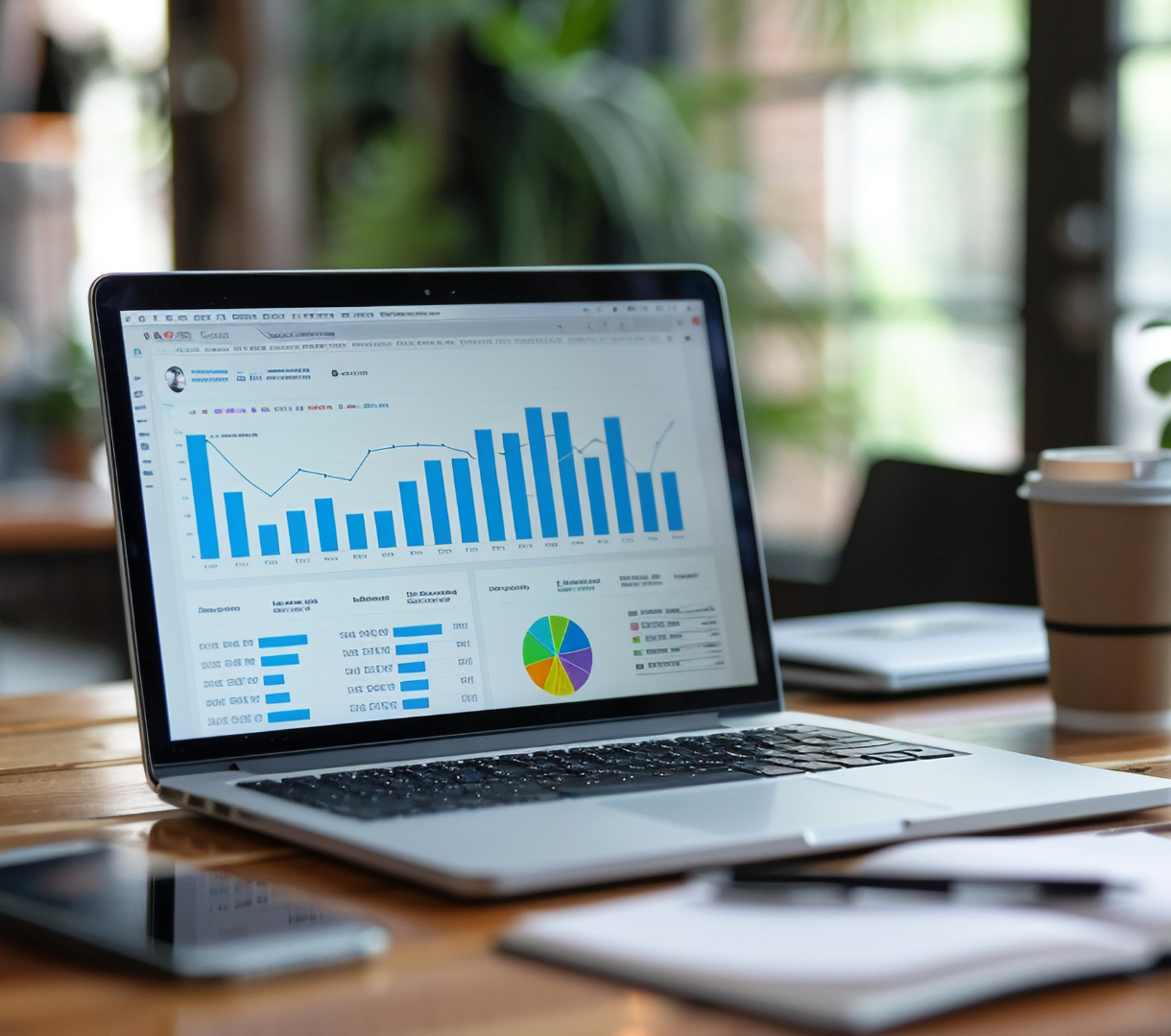 Open laptop displaying charts and graphs for data analytics, representing insights for informed business decisions.